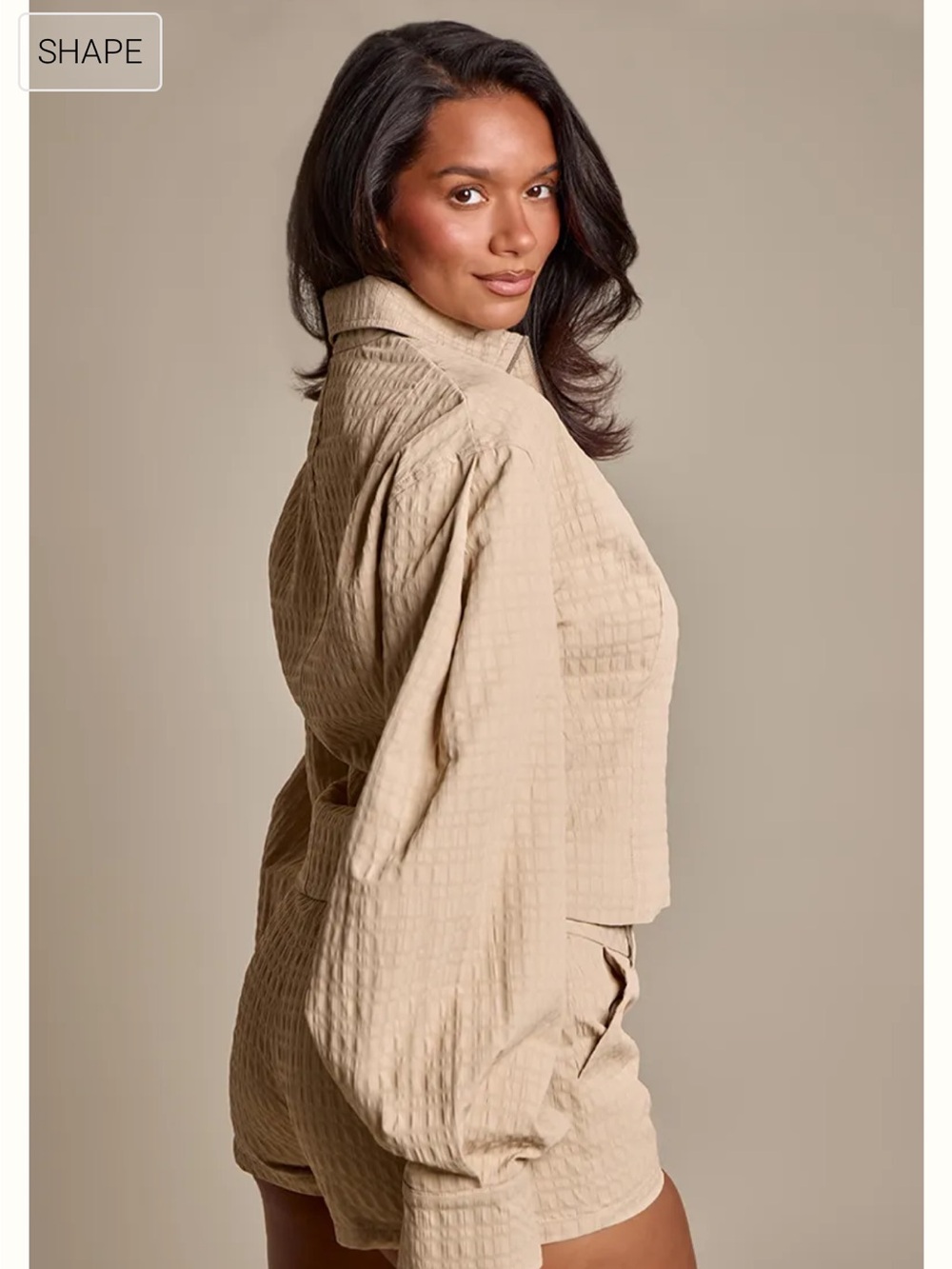 PrettyLittleThing Beige Quilted Cropped Blazer